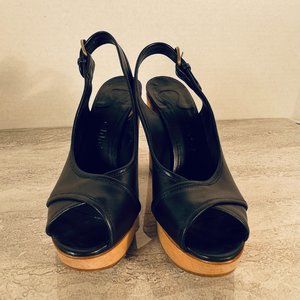 CHLOE BLACK LEATHER PLATFORM HEEL SLINGBACK